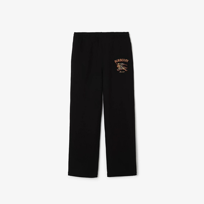 burberry equestrian knight embroidered loose straight‑leg cotton sweatpants
